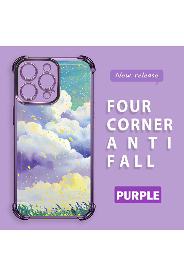 iPhone 15 Pro Compatible Transparent Silicone Flutter Protective Case Colorful Cloud Patterns - 3