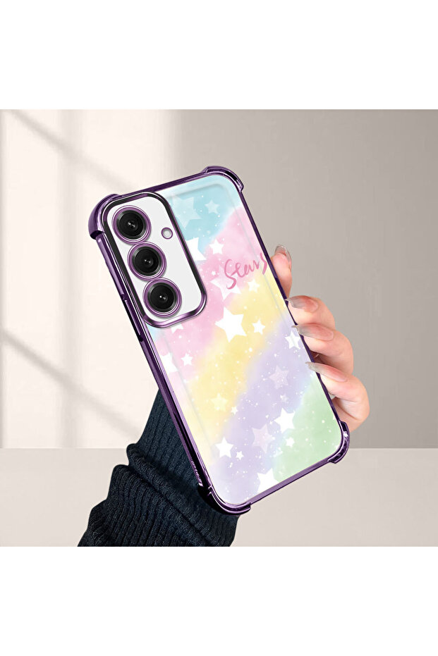 Samsung Galaxy S25 Compatible Transparent Silicone Flutter Protective Case Rainbow Patterns