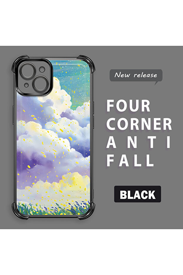 حافظة واقية من السيليكون الشفاف المتوافقة مع هاتف iPhone 15 Plus، أنماط سحابية ملونة - 3