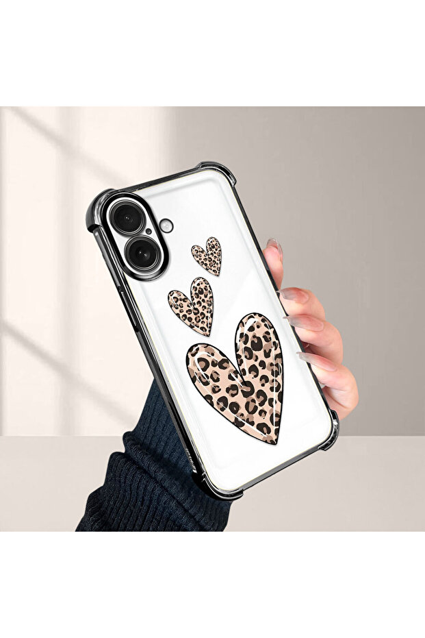 iPhone 16 Compatible Transparent Silicone Flutter Protective Case Leopard Patterns - 1