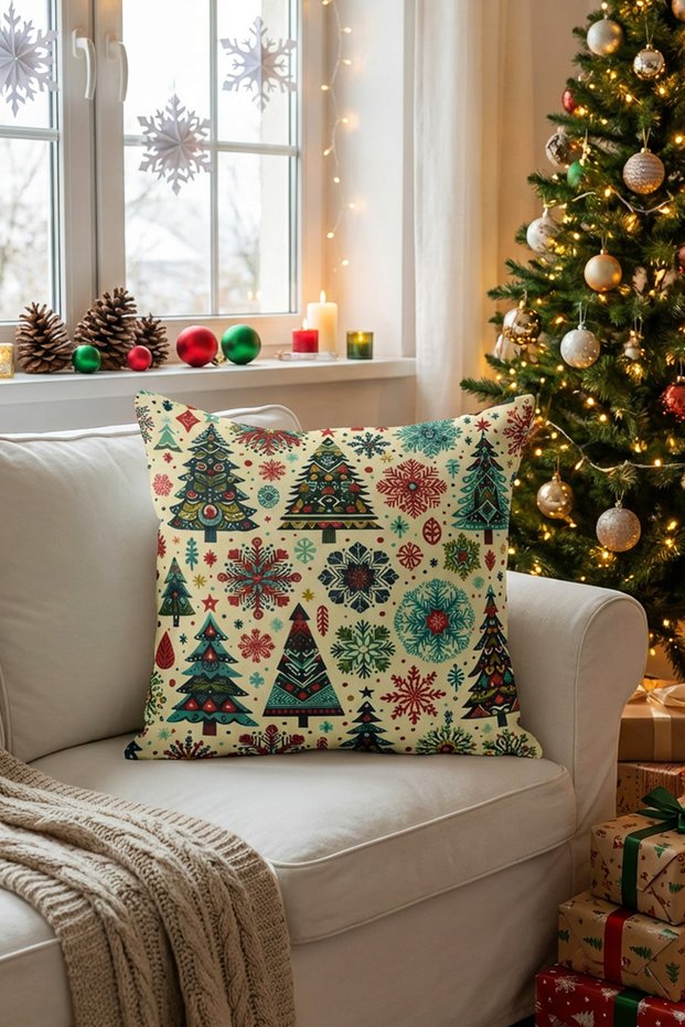 Colorful Christmas Trees Pattern Throw Pillow Cover Double Sided Printed Decorative Pillow Cases - Pl1139