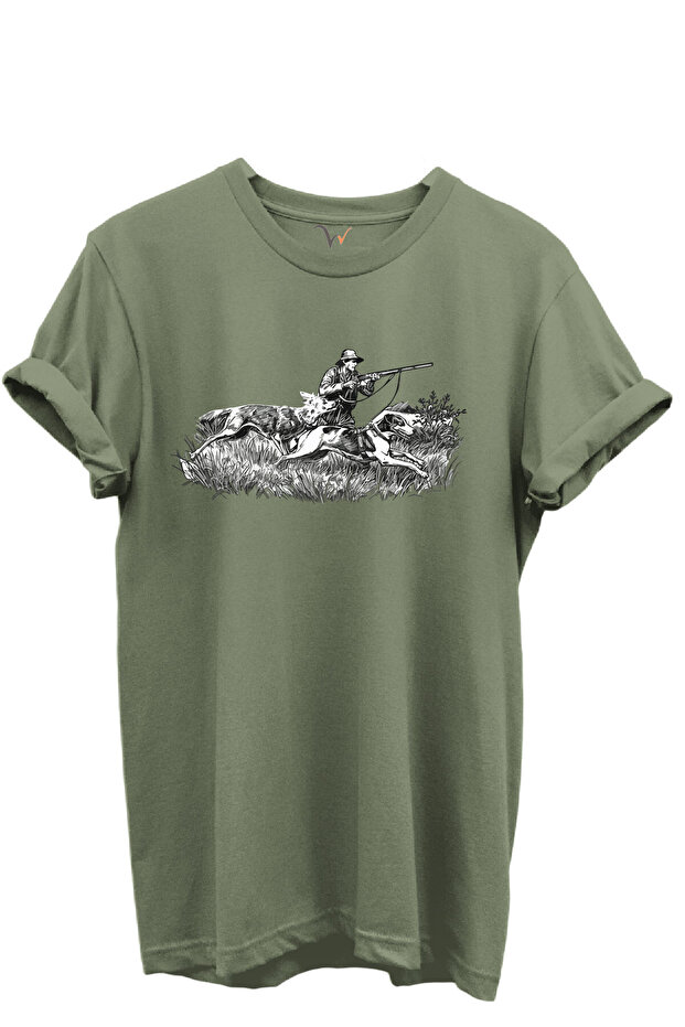 Outdoor Hunting Hunter and Hound Dog Patterned 100% Cotton Regular Fit Crew Neck Unisex T-Shirt