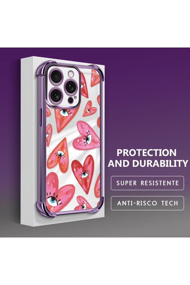 iPhone 16 Pro Compatible Transparent Silicone Flutter Protective Case Evil Eye Pattern - 3