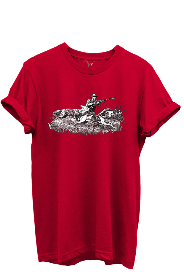 Outdoor Hunting Hunter and Hound Dog Patterned 100% Cotton Regular Fit Crew Neck Unisex T-Shirt