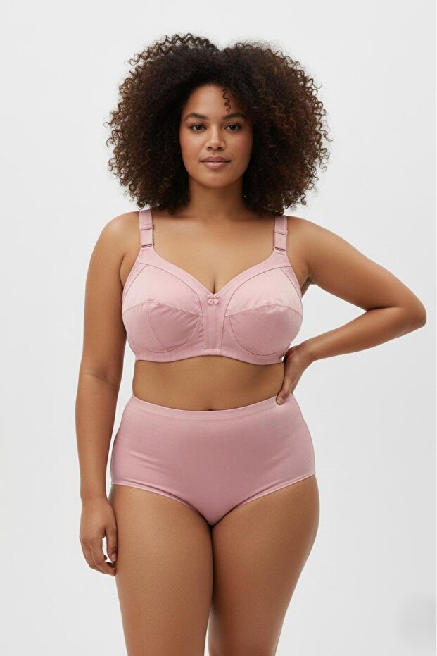 Powder Pink Plus Size Wire Free Non-Padded Patterned Shaping / Sculpting Bra C Cup Minimizer Everyday Comfort