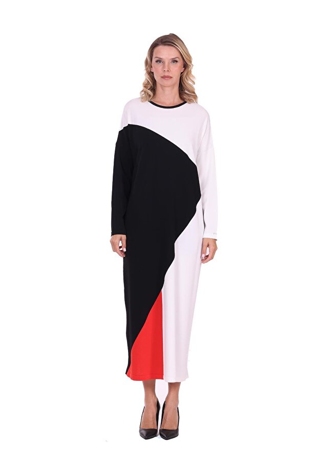 Geometric flat cut knitwear dress black