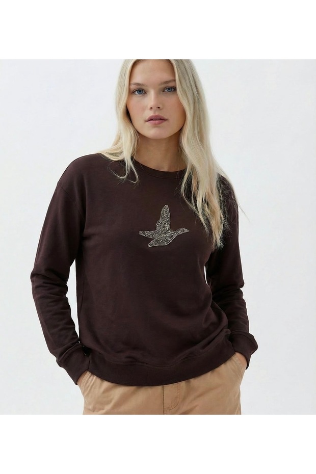 Taş işleme modal sweatshirt - 1