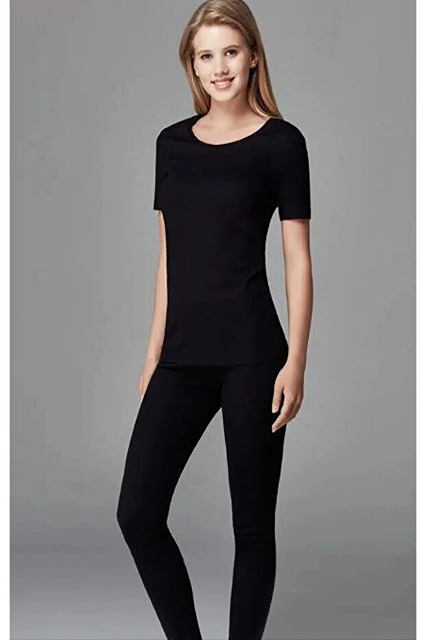 Kadın 0 Yaka Kısa Kol Termal / %47 Viloft %47 Polyester %6 Elastan Tek Üst - 1