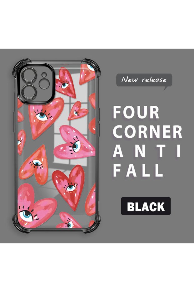 iPhone 12 Compatible Transparent Silicone Flutter Protective Case Evil Eye Pattern