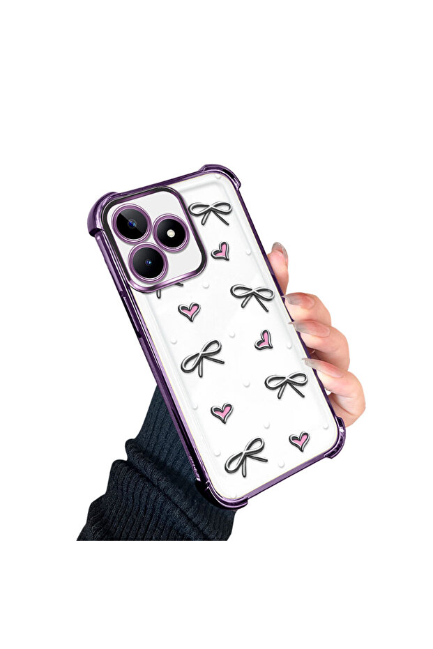 Realme Note 50 Compatible Transparent Silicone Flutter Protective Case Heart Patterns - 2