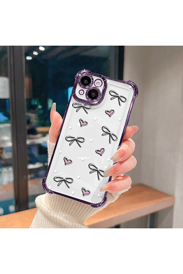 حافظة واقية من السيليكون الشفاف المتوافقة مع iPhone 15 بأنماط قلب - 6