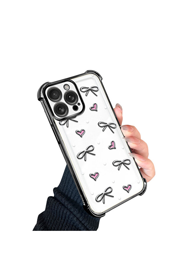 iPhone 16 Pro Max Compatible Transparent Silicone Flutter Protective Case Heart Patterns - 2