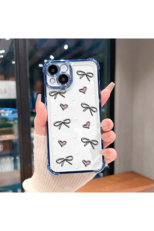 iPhone 16 Pro Max Compatible Transparent Silicone Flutter Protective Case Heart Patterns - 5