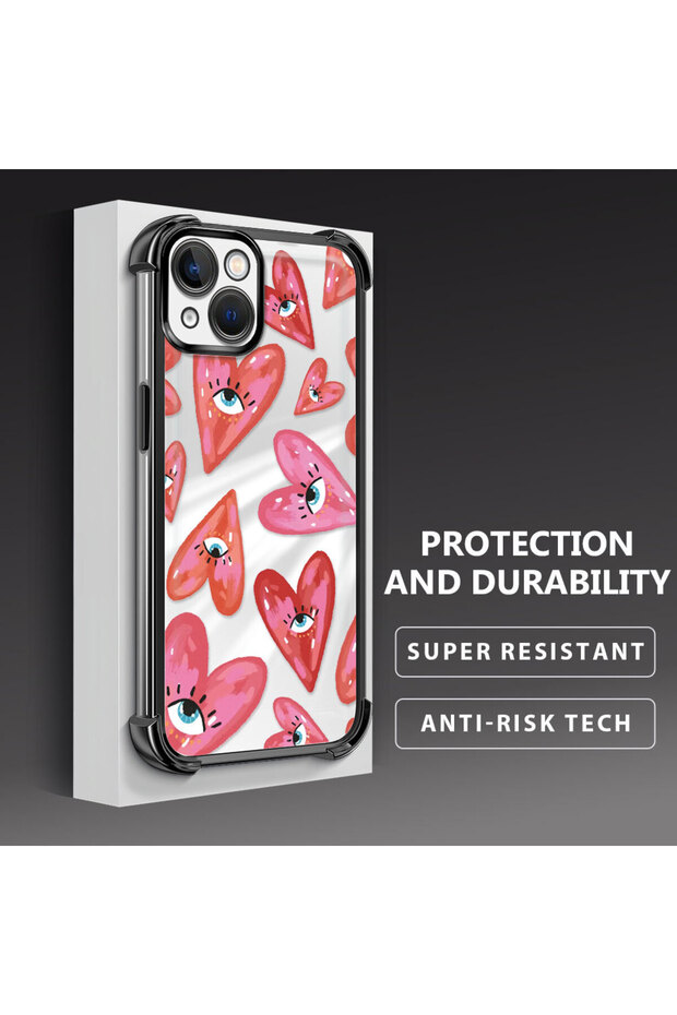 iPhone 13 Compatible Transparent Silicone Flutter Protective Case Evil Eye Pattern - 4