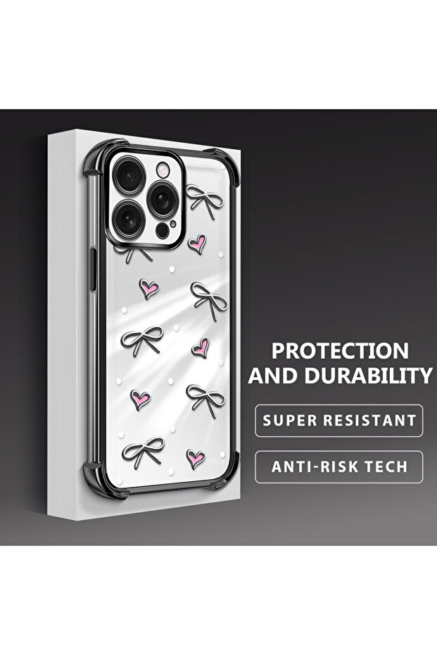 حافظة حماية من السيليكون الشفاف المتوافقة مع هاتف iPhone 16 Pro بأنماط قلب - 3