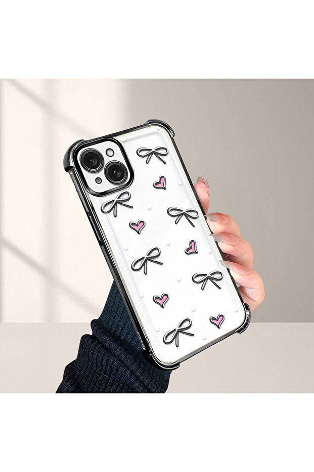 حافظة حماية من السيليكون الشفاف المتوافقة مع هاتف iPhone 15 Plus بأنماط قلب - 5