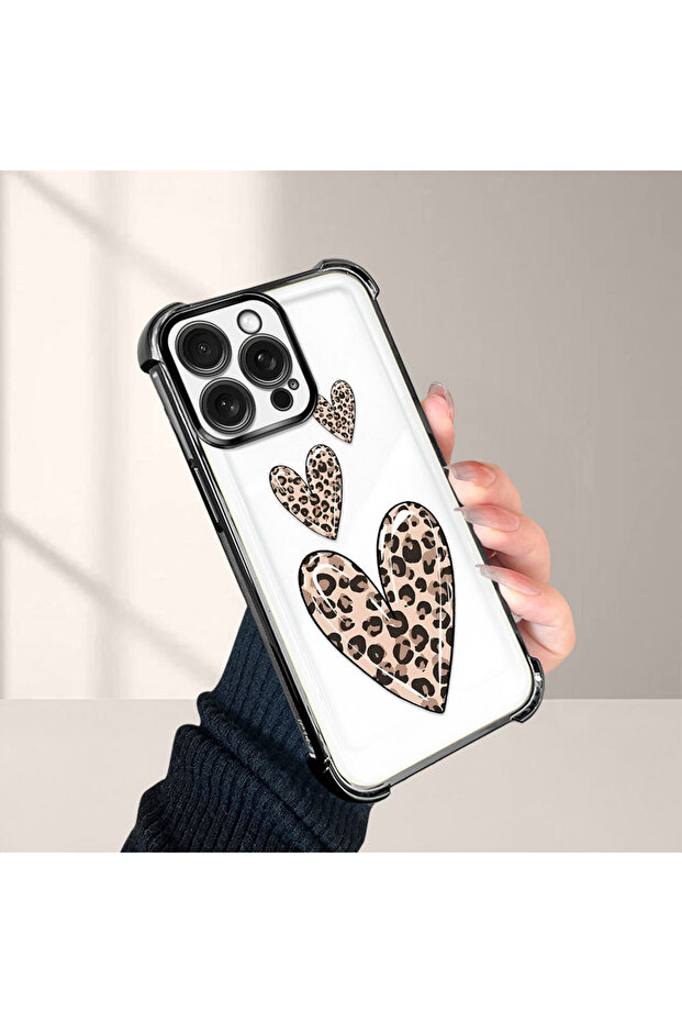 iPhone 15 Pro Max Compatible Transparent Silicone Flutter Protective Case Leopard Patterns - 1