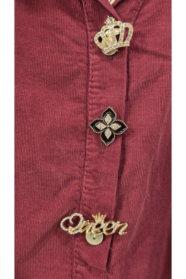 Broşlu Kadife Gömlek - 4
