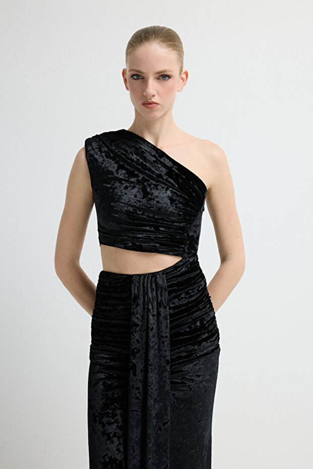 Tek Omuzlu Uzun Elbise - 2