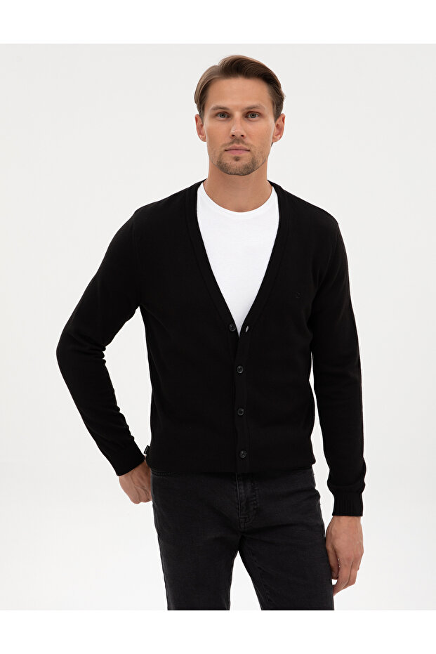 Black Slim Fit Basic Buttoned Knitwear Cardigan 50317330-Vr046