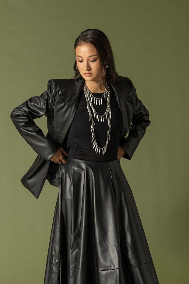One button leather blazer - 2