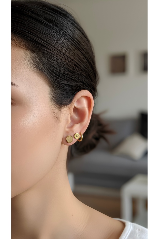 316L Steel Earrings (6 Pieces) Non-Tarnish Anti-Allergic Zirconium Figured (2 Years Importer Warranty)