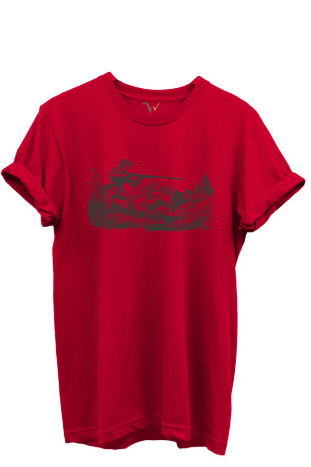 Outdoor Hunting Hunter and Hunting Dogs Patterned 100% Cotton Regular Fit Crew Neck Unisex T-Shirt