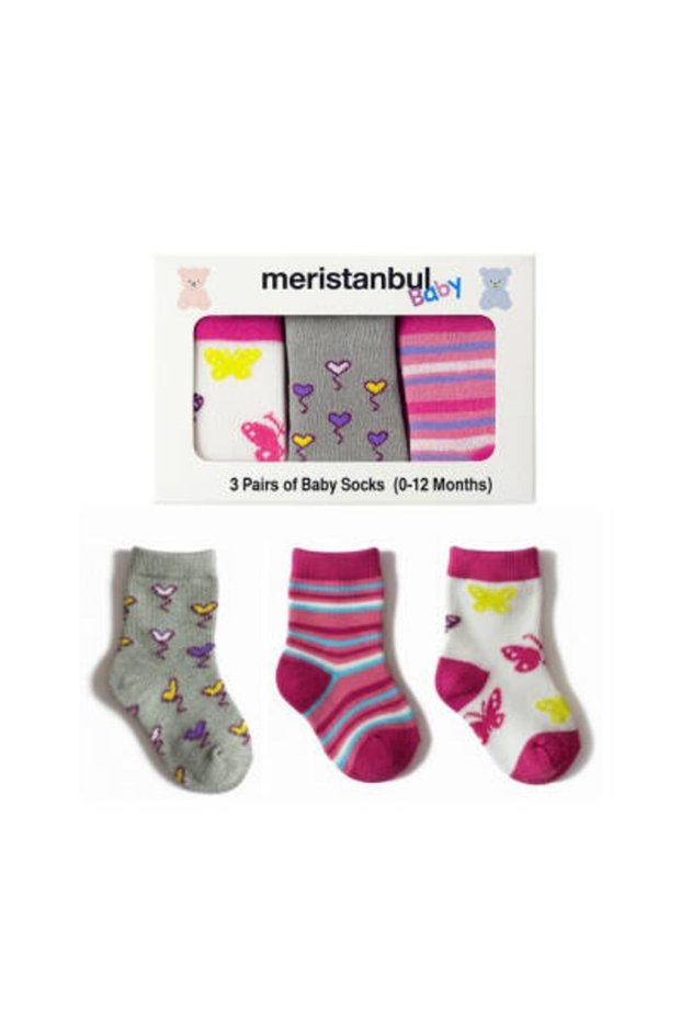 Baby Socks Set, 9-12 Months, 3 Pieces, Heart, Butterfly and Striped