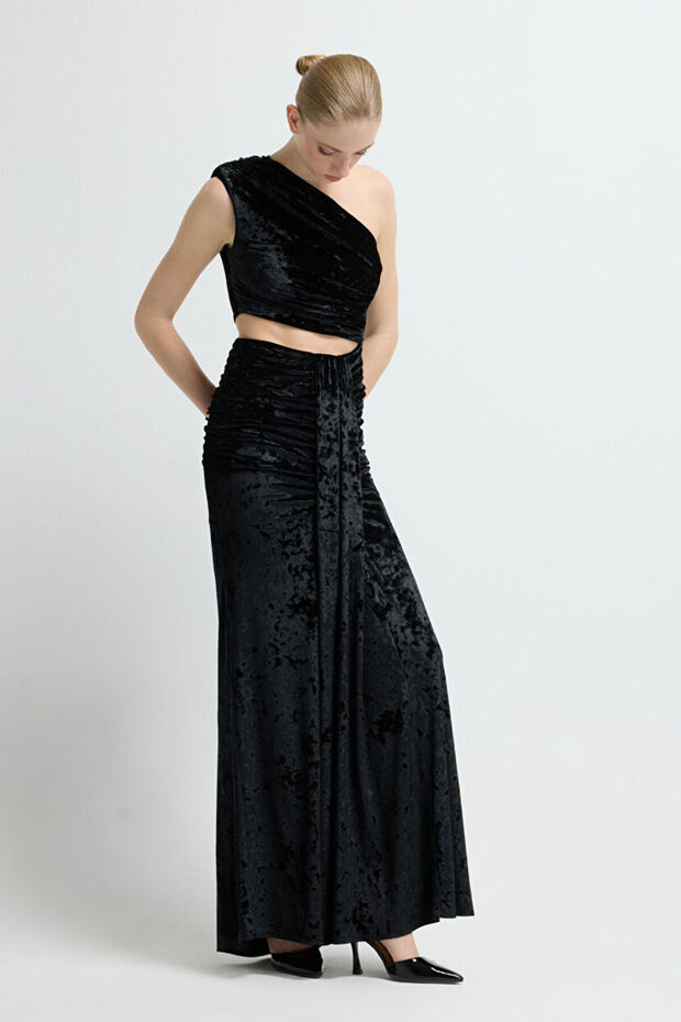 Tek Omuzlu Uzun Elbise - 4