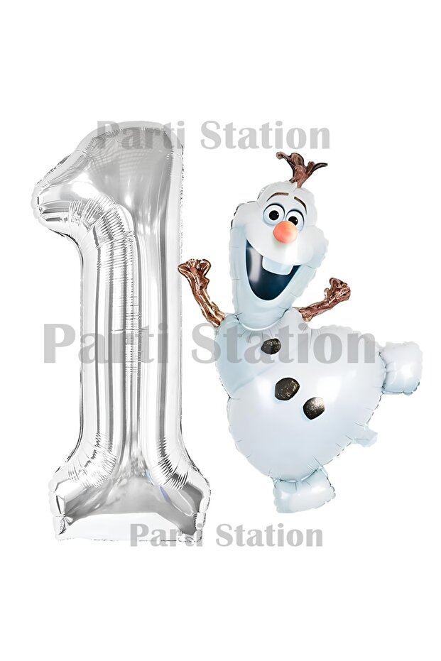 Frozen Olaf Concept 1 Year Old Silver Foil Number Balloon Set