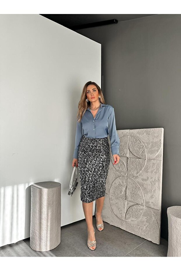 Gümüş Pullu Kalem Etek - 2