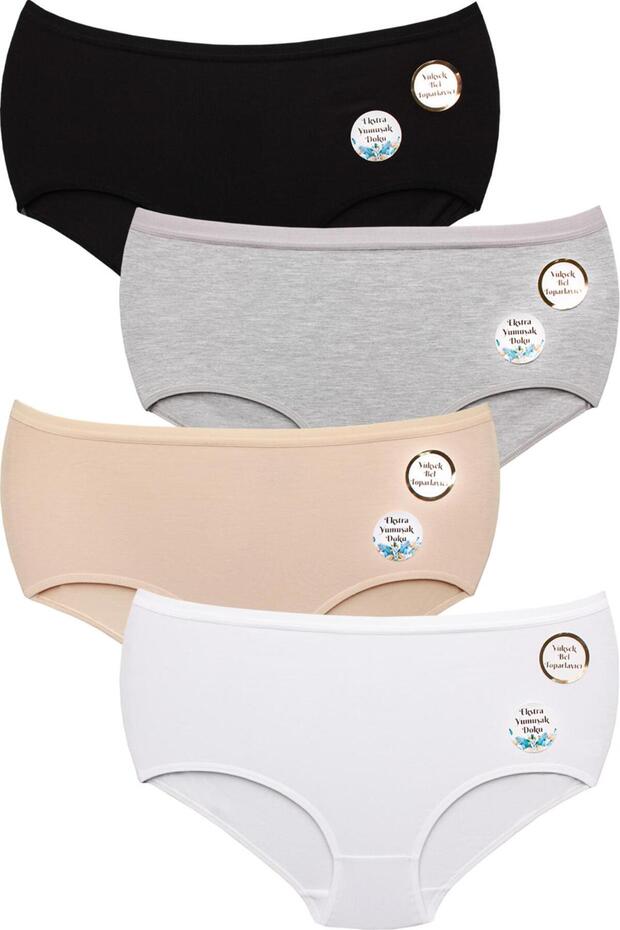 High Waist Combed Cotton 4-Piece Cotton Soft Textured Women's Panties