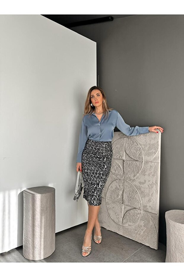 Gümüş Pullu Kalem Etek - 3