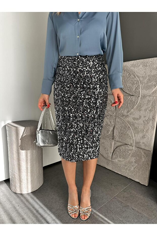 Gümüş Pullu Kalem Etek - 4
