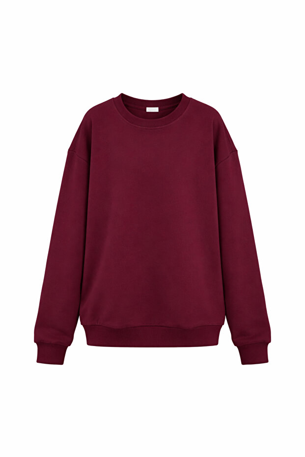 Bisiklet yaka basic bordo sweat - 1