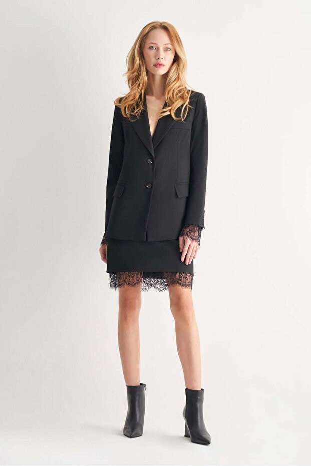 Dantel Detaylı Mini Etek - 2