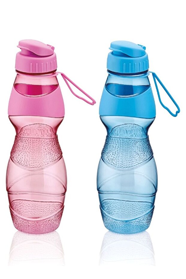 Plastic Water Bottle 2 Pcs Set Blue and Pink For School and During Sports