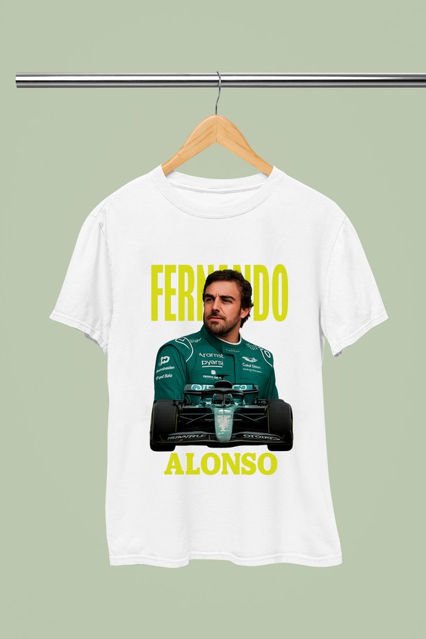 Fernando Alonso Printed Cotton Short Sleeve Regular Fit F1 T-Shirt