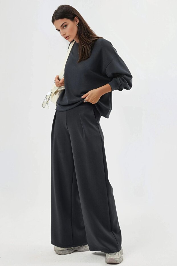 BUSEM Rahat Kesim Bisiklet Yaka Modal Sweatshirt - 5