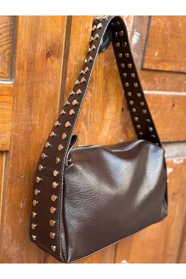 Bitter Brown Staple Strap Detailed Women's Shoulder Bag (30Cm*18Cm)