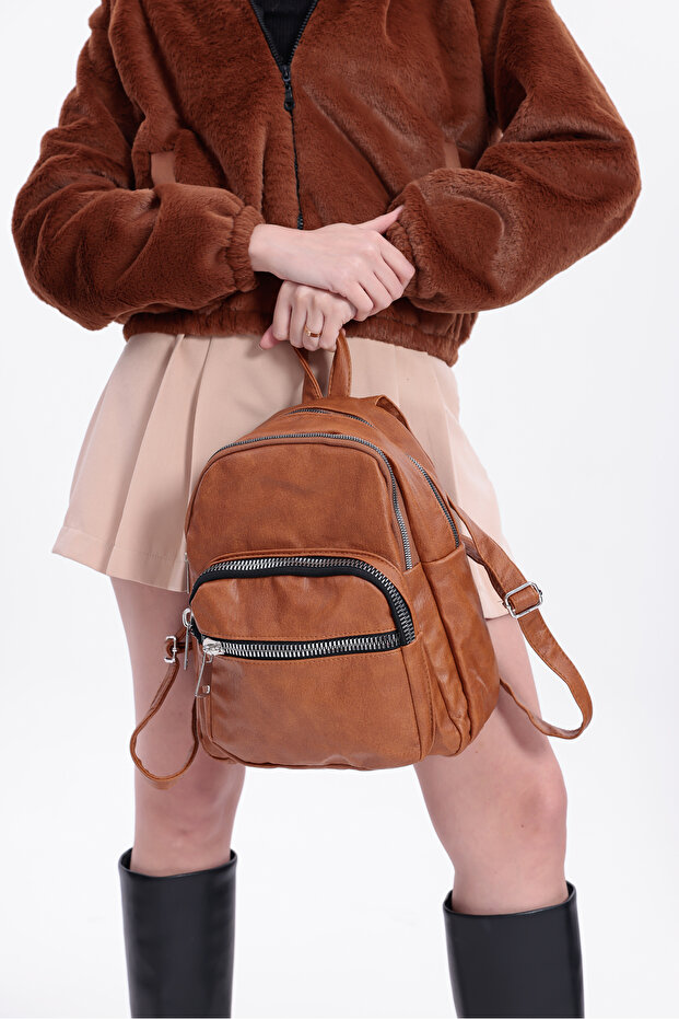 حقيبة ظهر من الجلد المغسول من سويفيا مكونة من 4 أقسام - 7