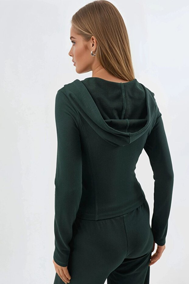 BUSEM Fermuarlı Kapüşonlu Pamuklu Ceket - 5