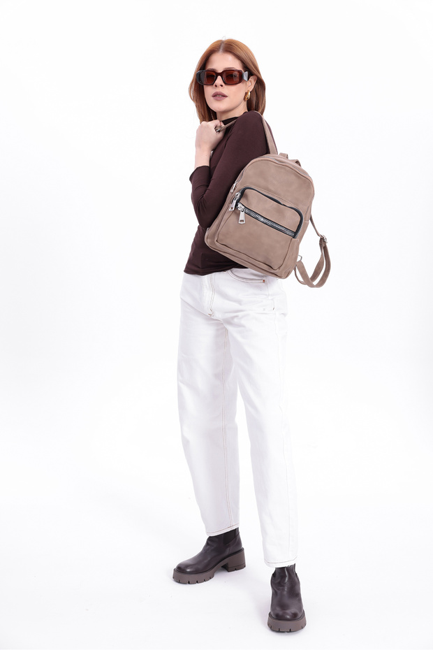 حقيبة ظهر من الجلد المغسول من سويفيا مكونة من 4 أقسام - 5