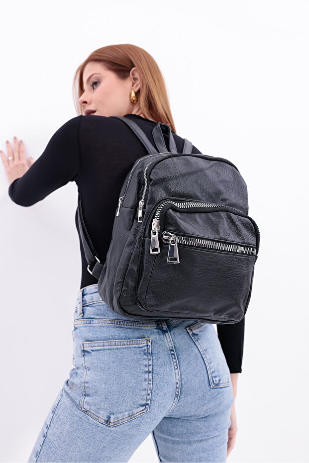 حقيبة ظهر من الجلد المغسول من سويفيا مكونة من 4 أقسام - 7