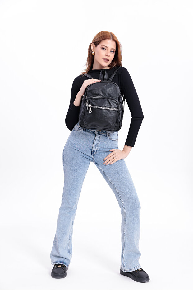 حقيبة ظهر من الجلد المغسول من سويفيا مكونة من 4 أقسام - 2