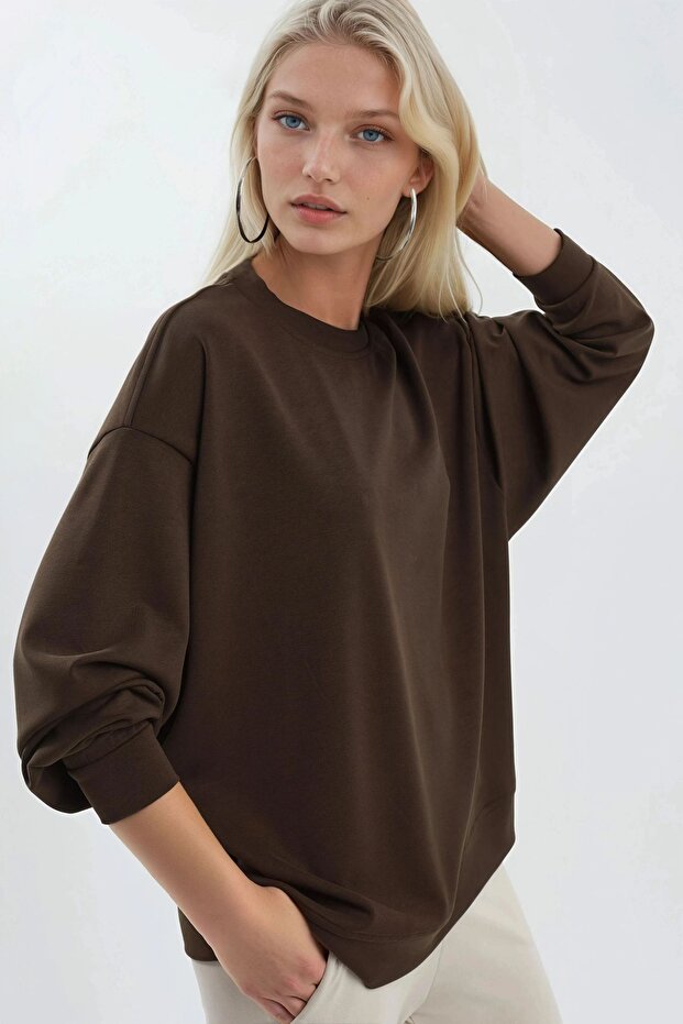 BUSEM Rahat Kesim Bisiklet Yaka Örme Sweatshirt - 4