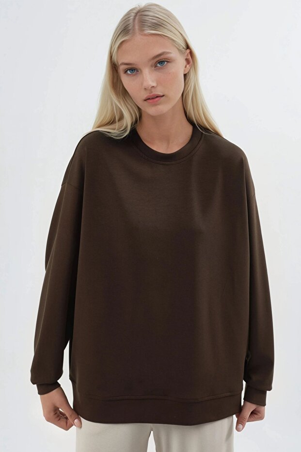 BUSEM Rahat Kesim Bisiklet Yaka Örme Sweatshirt - 7