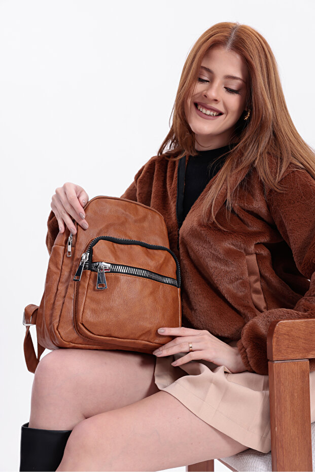 حقيبة ظهر من الجلد المغسول من سويفيا مكونة من 4 أقسام - 8