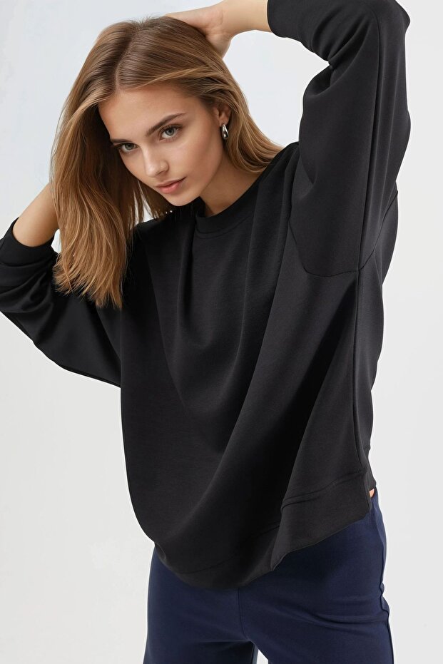 BUSEM Rahat Kesim Bisiklet Yaka Örme Sweatshirt - 4