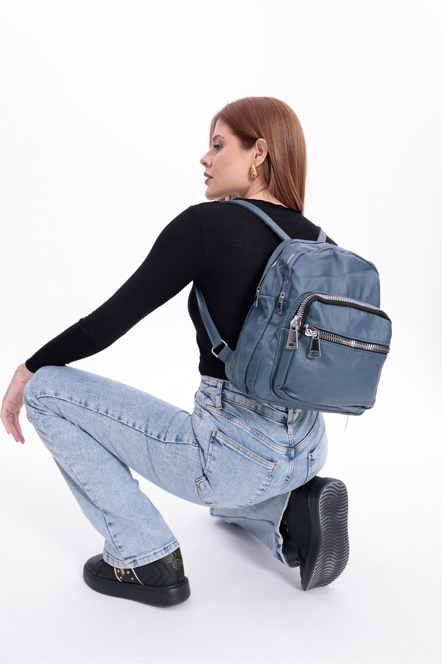 حقيبة ظهر من الجلد المغسول من سويفيا مكونة من 4 أقسام - 7